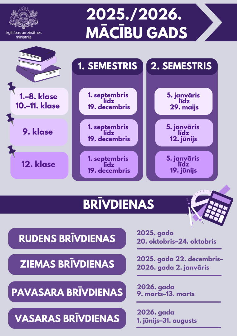 Brīvdienu laiki 2025./2026. mācību gadā